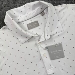 Hickey Freeman Mens XXL White Geometric Pima Cotton Blend Polo Shirt Golf NWT